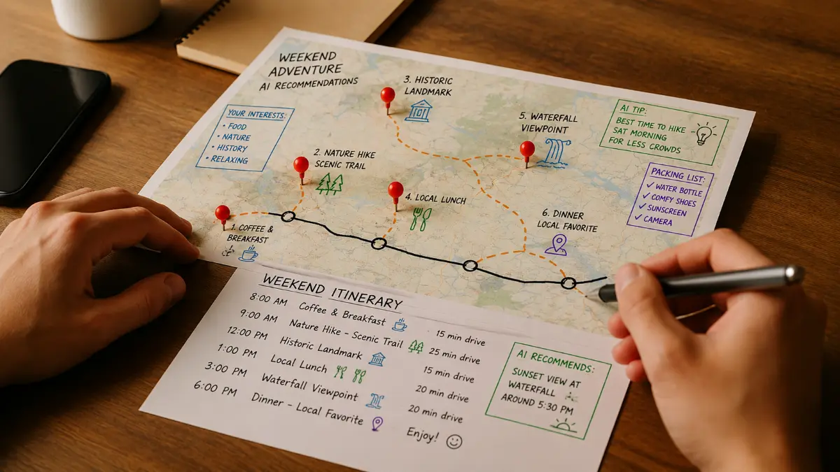 Plan a Local Weekend Adventure Itinerary with AI Recommendations