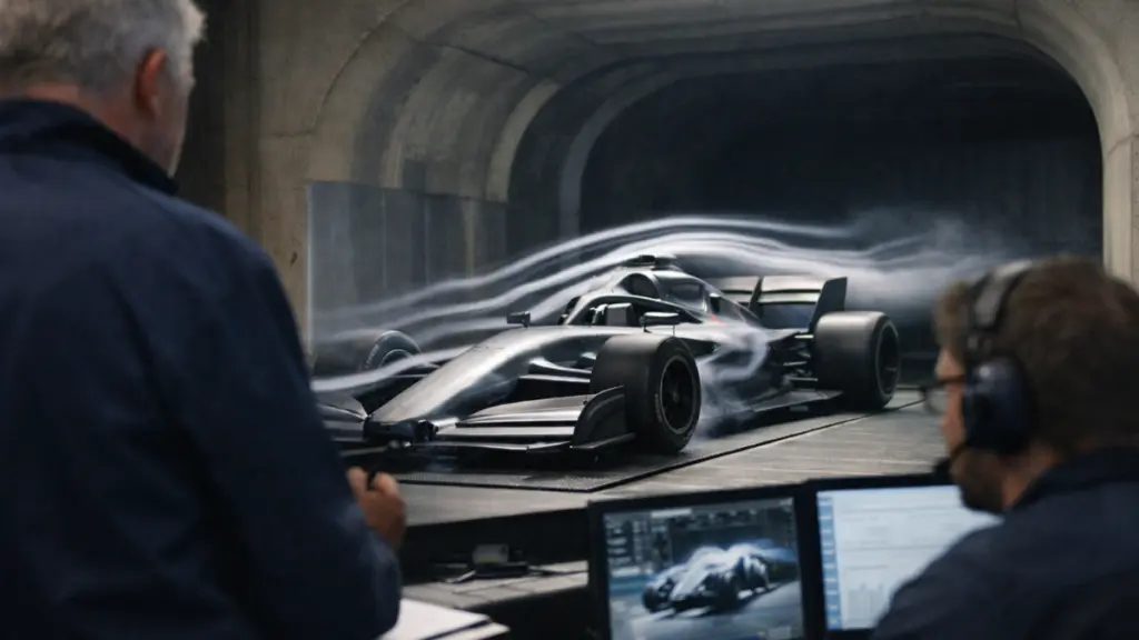 Formula 1 car in wind tunnel testing active aerodynamic design and airflow optimization for the 2026 racing regulations