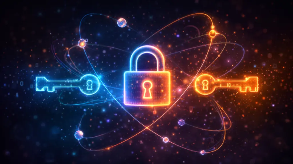 Abstract visualization of quantum cryptography keys and digital locks